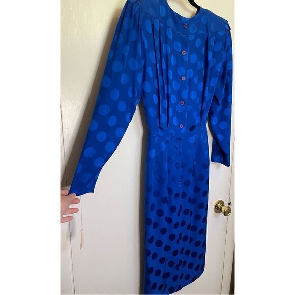 NWT Vintage Retro Albert Nipon blue polka dot silk MIDI Dress size 4 - Picture 13 of 16